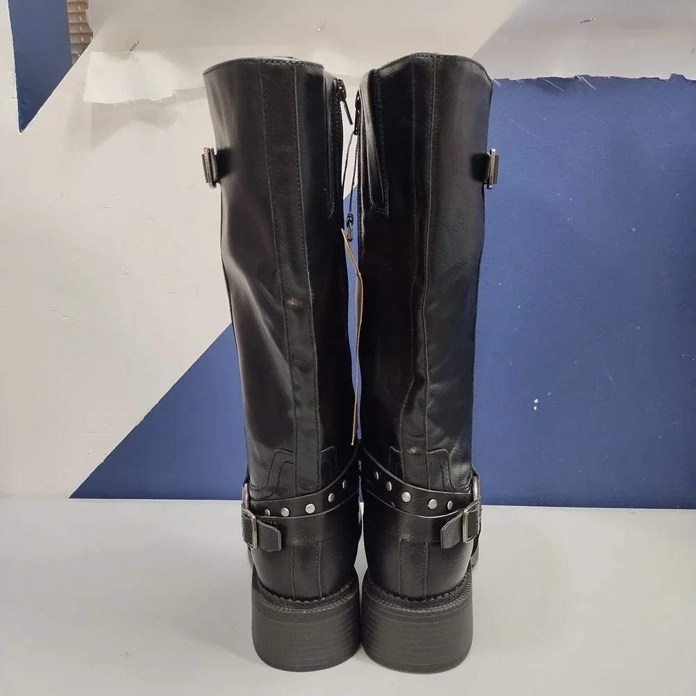 Frye & Co. Maeve Knee-High Biker Boots Womens 7.5M Black Air Cushioned Side Zip